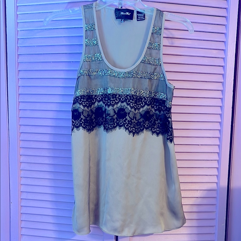 Miss Me Tan and Brown Sequin Embellished Tank Top